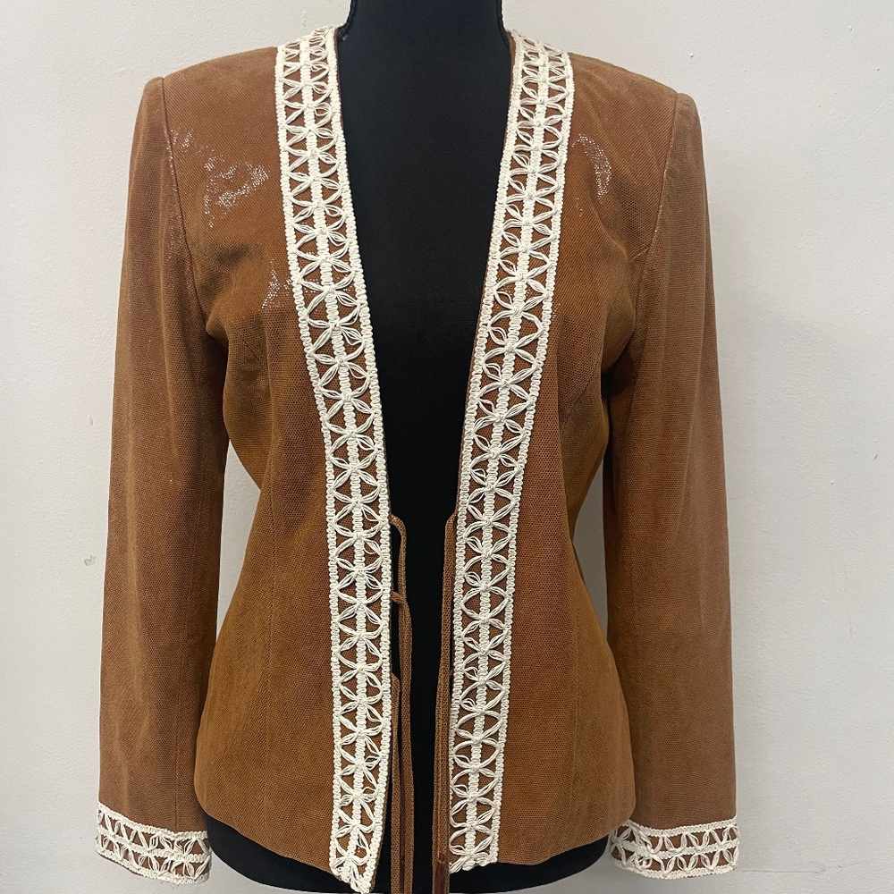 St. John Couture by Marie Gray Lamb Suede Embroidered Jacket